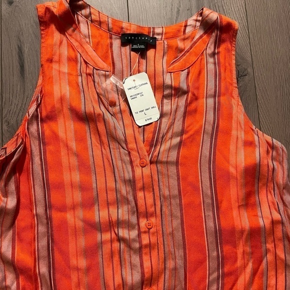 Sanctuary Tie Front‎ Craft Shell Orange Striped Knottes Tank - Picture 3 of 5
